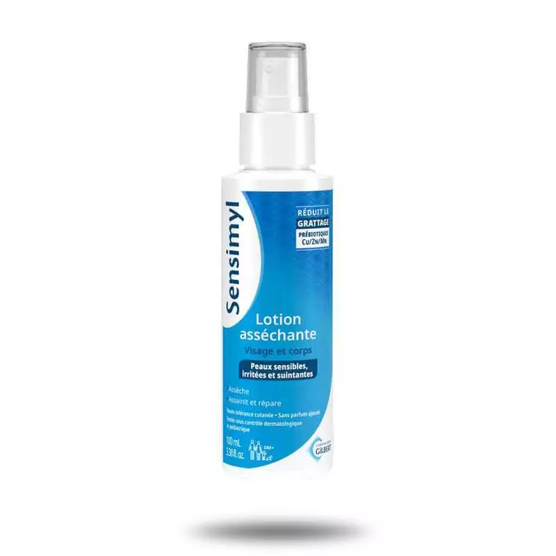 Flacon de lotion asséchante SENSIMYL des Laboratoires Gilbert